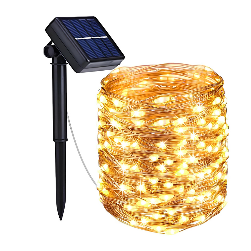 Fios de Luzes LED Solares 22m com 200 Lâmpadas – Decoração Elegante e Resistente para Natal e Festas ao Ar Livre