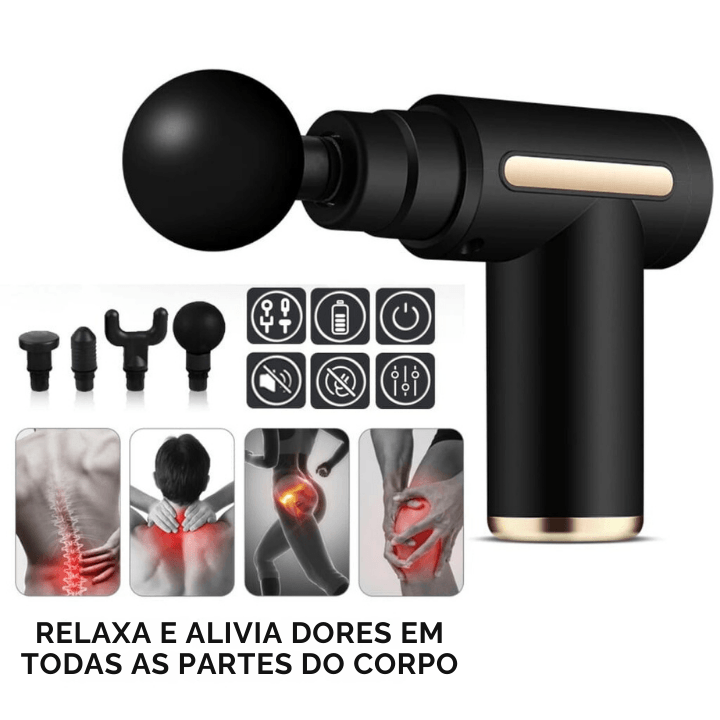 Pistola Massageadora Relax Gun Profissional Bivolt Portátil - 6 Níveis de Velocidade para Alívio Muscular e Relaxamento