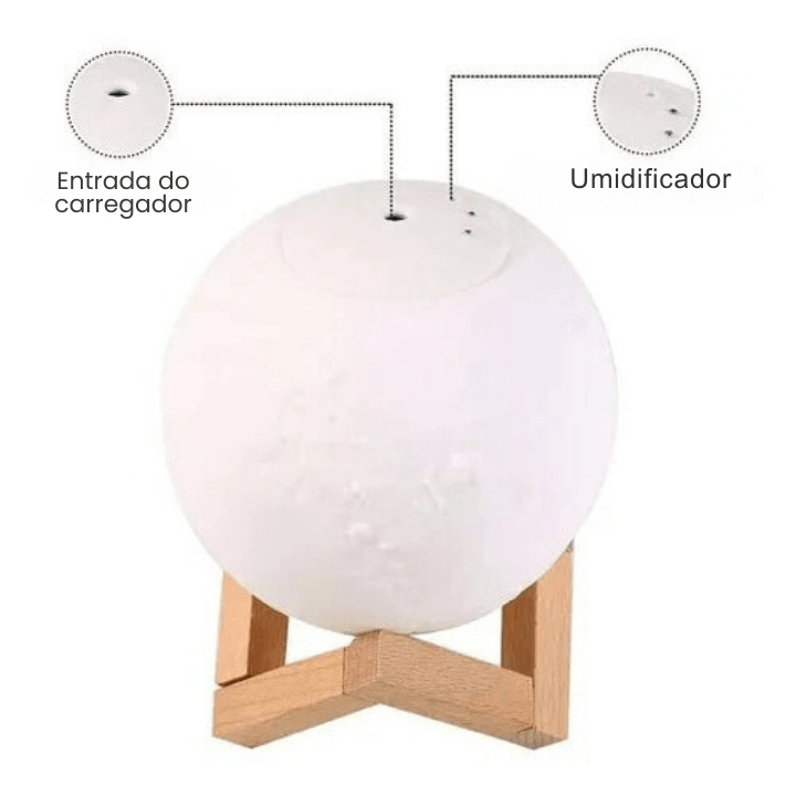 Luminária Lunar Glow Lua 3D com Umidificador - Atmosfera Mágica e Aconchegante