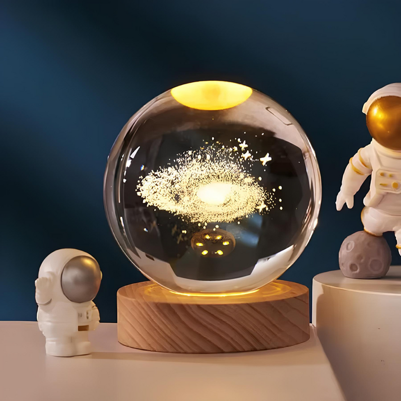 Luminária Noturna SKYTUR 3D com Cúpula de Cristal – Planeta, Lua e Galáxia em LED USB, Presente Perfeito para o Quarto