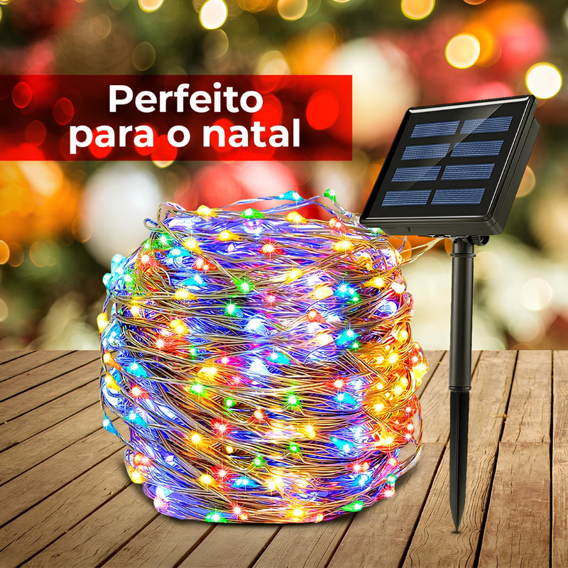 Fios de Luzes LED Solares 22m com 200 Lâmpadas – Decoração Elegante e Resistente para Natal e Festas ao Ar Livre