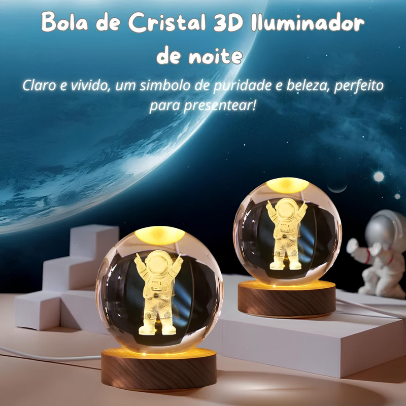 Luminária Noturna SKYTUR 3D com Cúpula de Cristal – Planeta, Lua e Galáxia em LED USB, Presente Perfeito para o Quarto